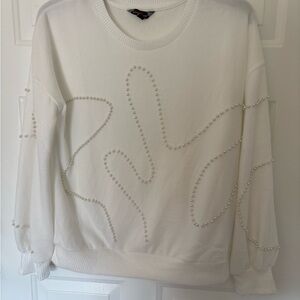 Chic White Sweater with Pearl Detailing
